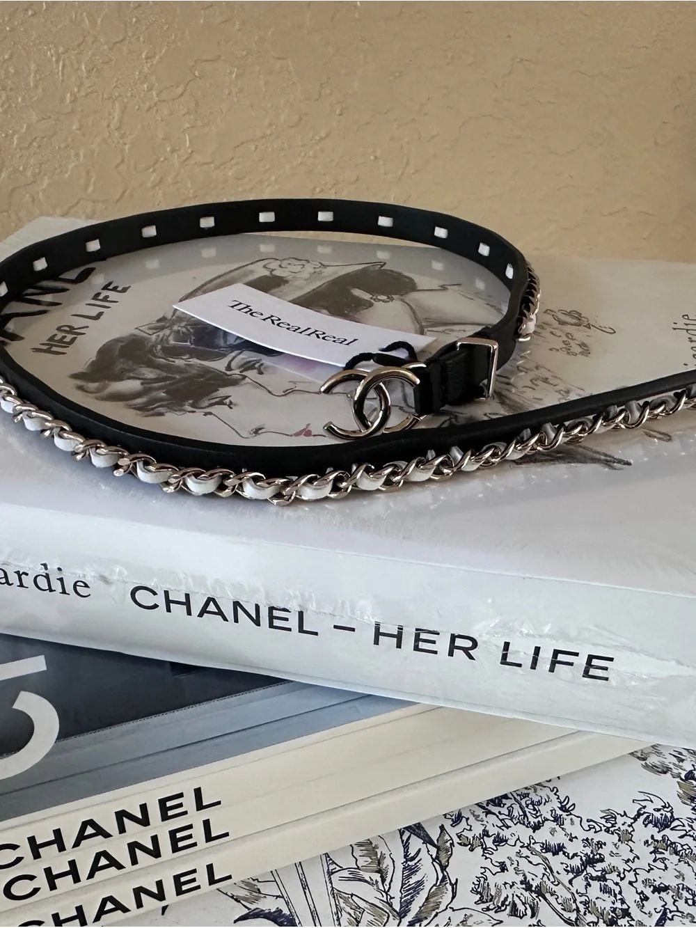 CHANEL Black Leather and Silver Chain Waist Belt with CC Logo